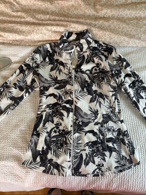 Tommy Bahama Black and White Botanical Zip Jacket